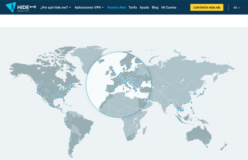 Mapa de servidores con Hide.me